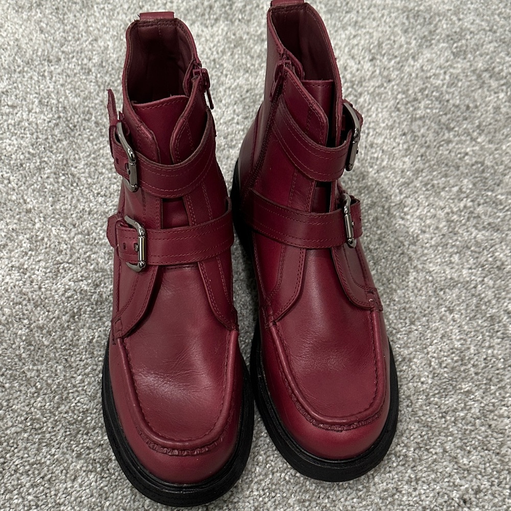 Free People Burgundy Buckle Ankle Boots
